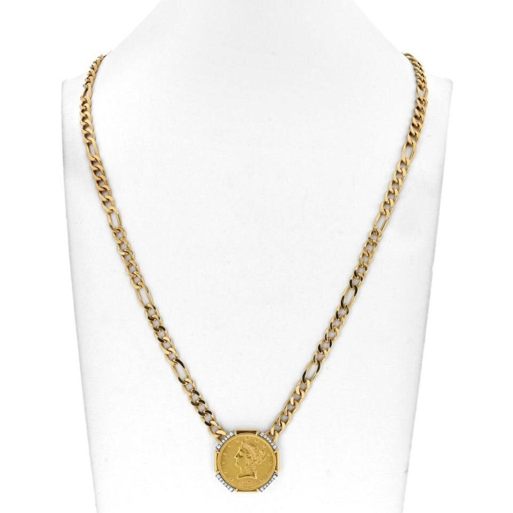 David Webb Platinum 18K Yellow Gold Liberty Head Coin Necklace