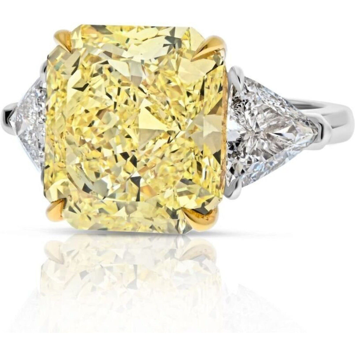 10.98 carat radiant cut fancy yellow diamond ring with VVS2 clarity