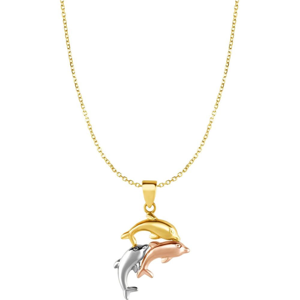 10k tri-color gold 18-inch dolphin pendant necklace with polished finish by OROZZA Fine Jewelry