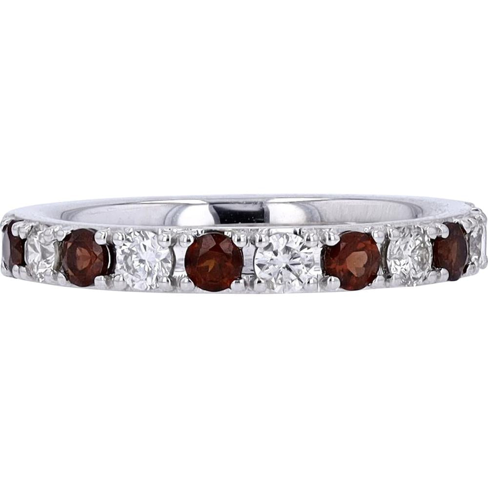 10K White Gold Eternity Band with Alternating Garnet and Diamond Rounds - 0.75 Carats Total Gemstone Weight