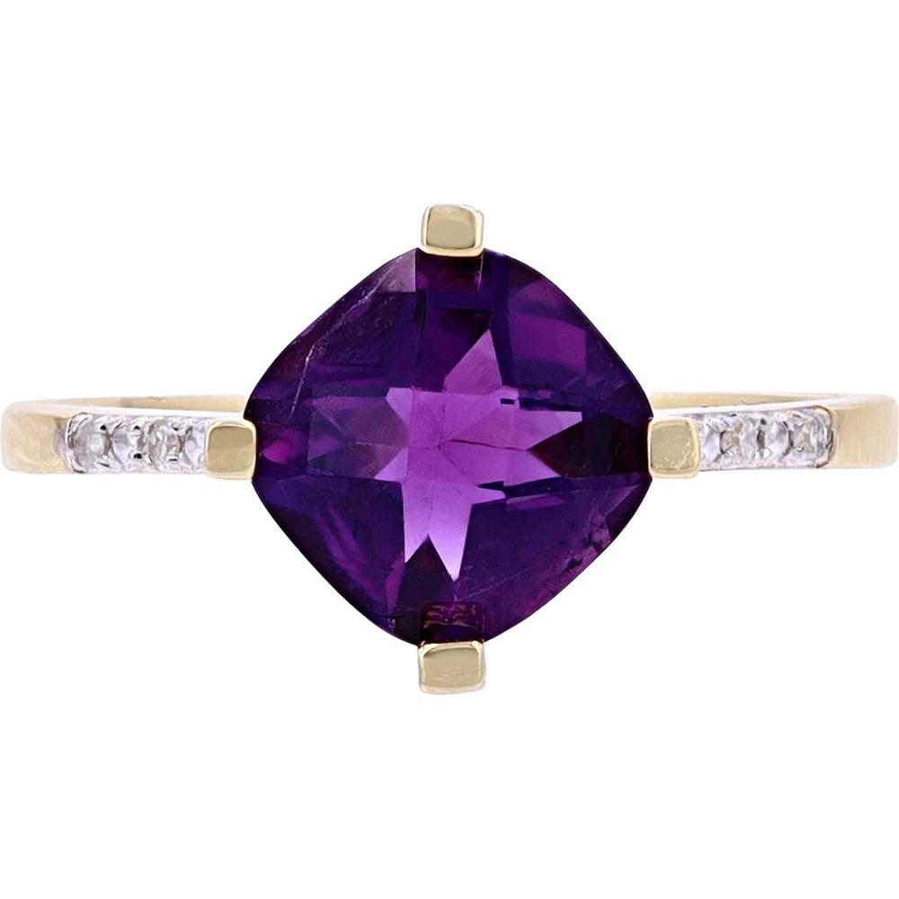 10K Yellow Gold Cushion-Cut Amethyst Ring with Diamond Accent Band - Luxury Purple Gemstone Statement Piece