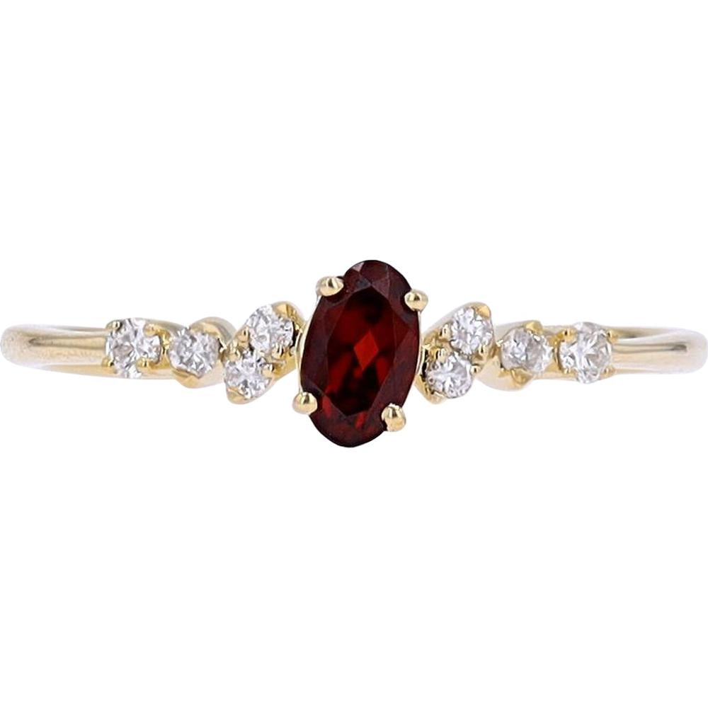 10K Yellow Gold Ring with Oval Garnet Center and Diamond Accents