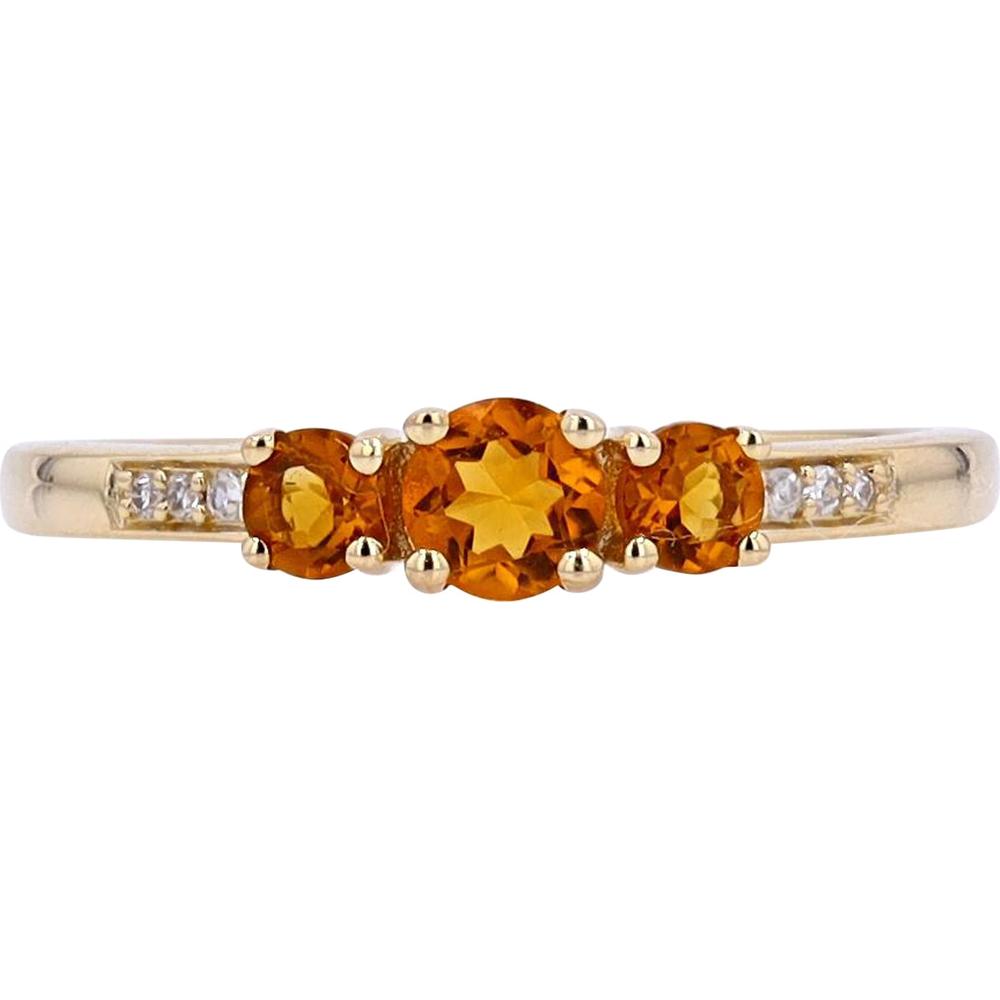 10K Yellow Gold Three-Stone Ring with Oval and Round Citrines and Diamond Accents