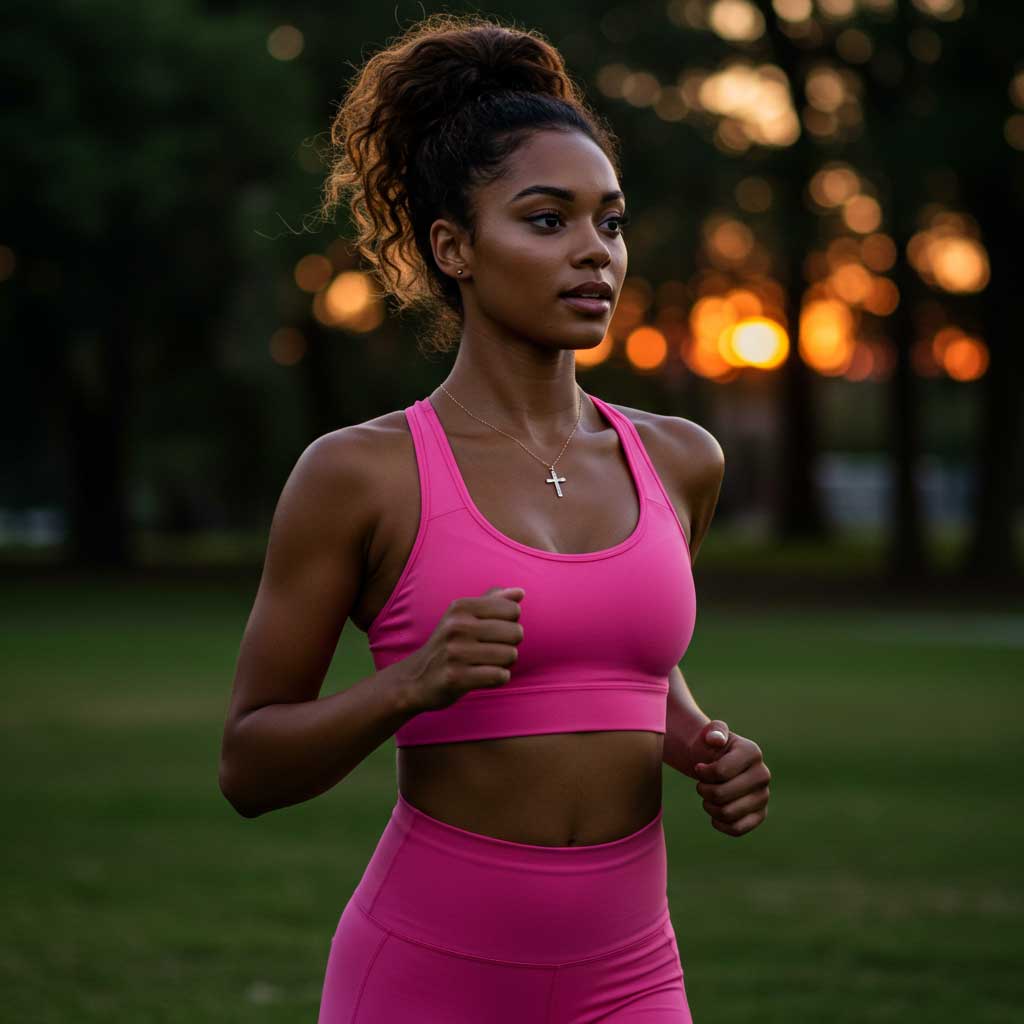 Close-up of a beautiful gold cross necklace on display at Robinson's Jewelers, showing the intricate details of the design