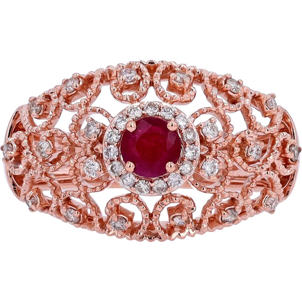 14K Rose Gold Filigree Ruby Ring - Elegant Sophistication