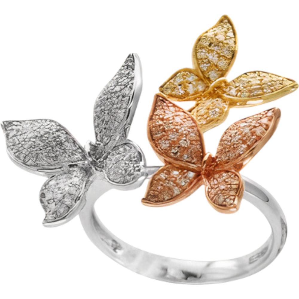 14K Tri-Tone Gold Butterfly Ring with Pav&eacute; Diamonds - A stunning piece featuring white, yellow, and rose gold with sparkling diamonds
