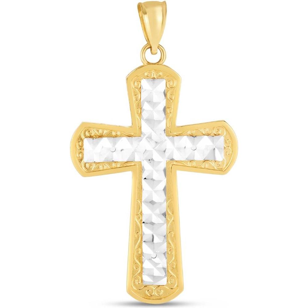 14K Two-Tone Diamond-Cut Cross Pendant from Orozza Fine Jewelry's Fall 2022 Collection