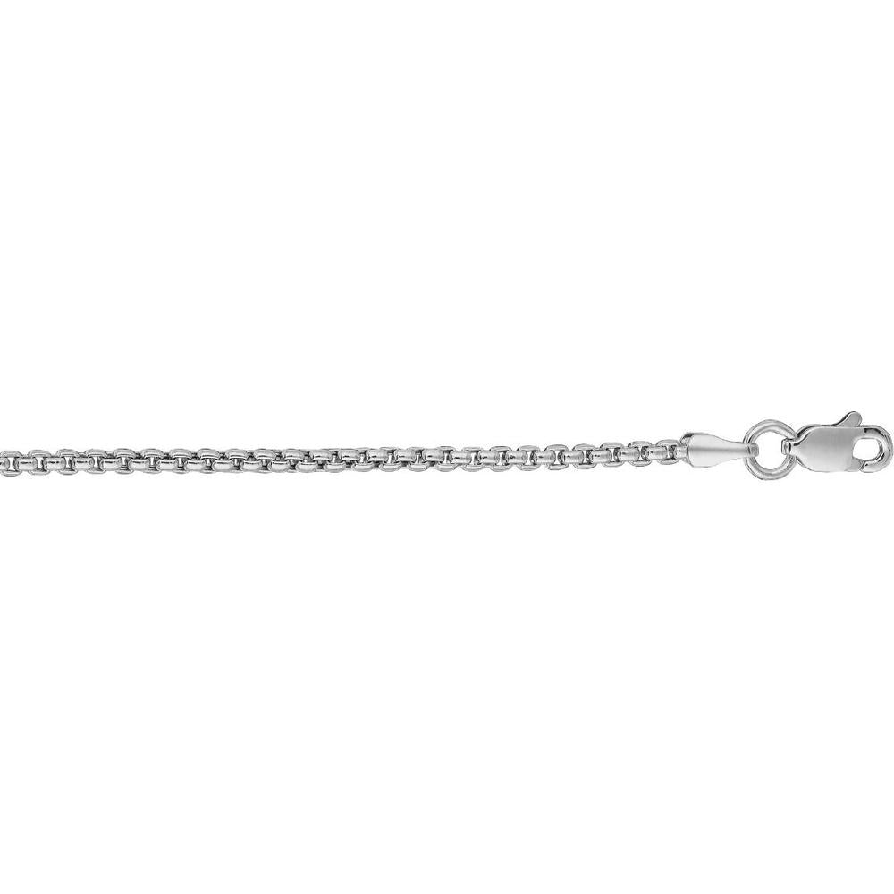 14K White Gold 20 Inch Solid Round Box Chain Necklace with Lobster Clasp by Orozza Fine Jewelry