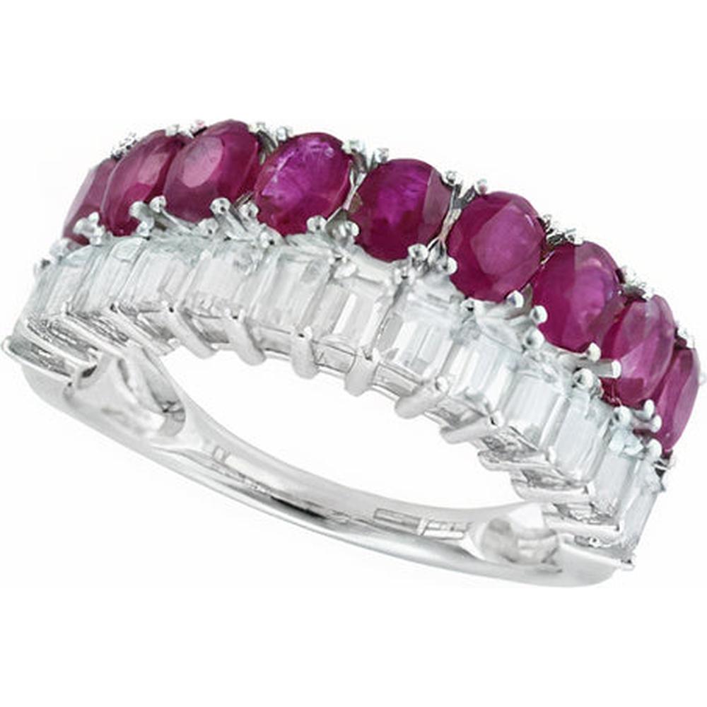 14K white gold band with alternating prong-set rubies and white sapphires totaling 2.53 carats