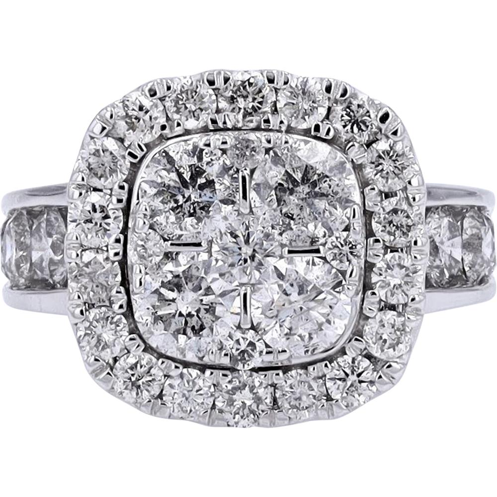 14K White Gold Cushion Cluster Diamond Halo Ring with 4.00 Carat Total Diamond Weight