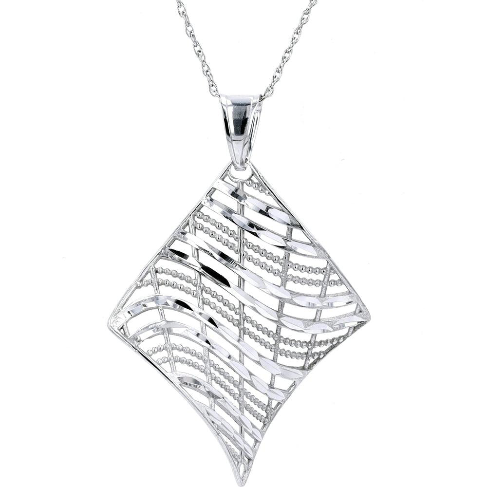 14K White Gold Mesh Square Pendant Necklace with 18-Inch Chain