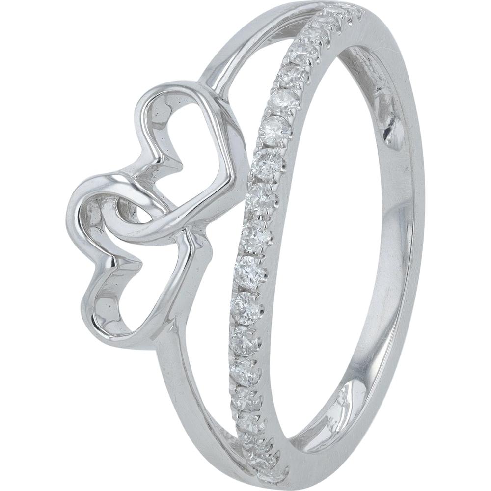 14K White Gold Open Heart Diamond Ring with Pav&eacute; Accents - 0.20 Carats Total Diamond Weight