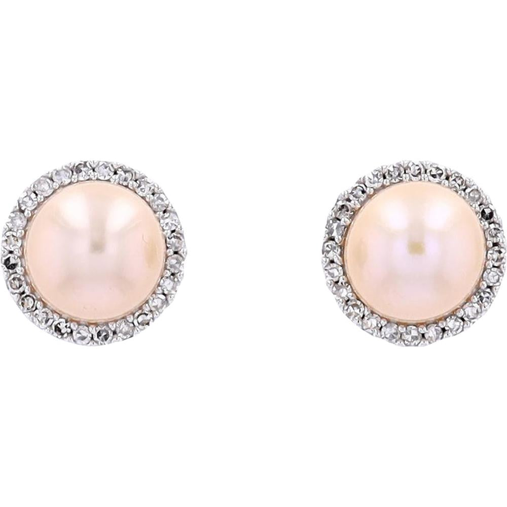 14K White Gold Pink Overtone Pearl Earring Jacket Set with Diamonds