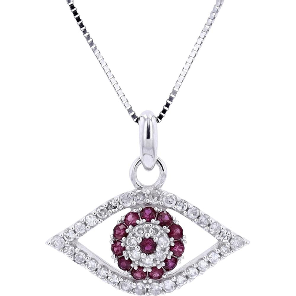 14K White Gold Ruby Evil Eye Protection Pendant