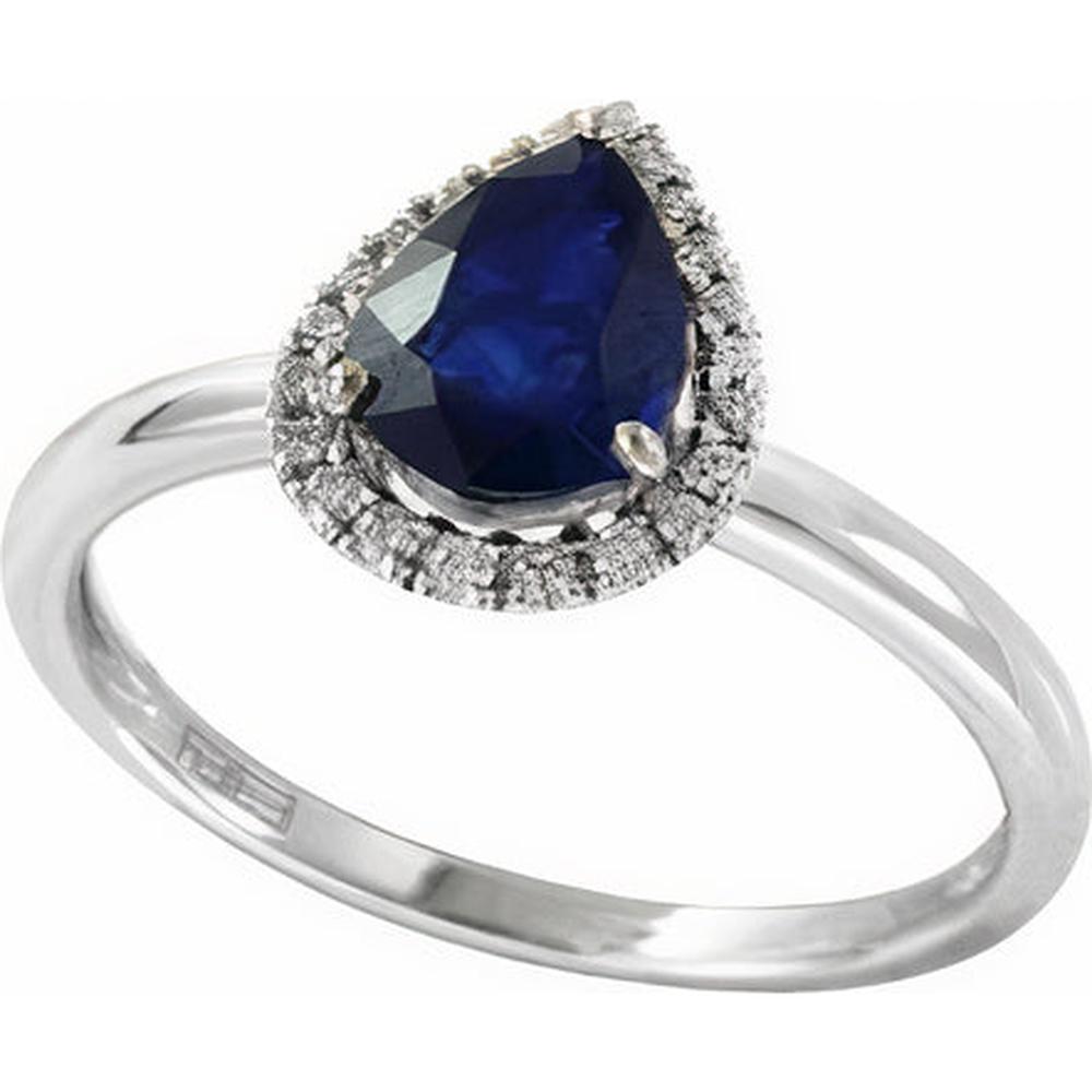14K White Gold Sapphire and Diamond Halo Ring featuring a 1.05-carat sapphire and 0.11 carats of diamonds
