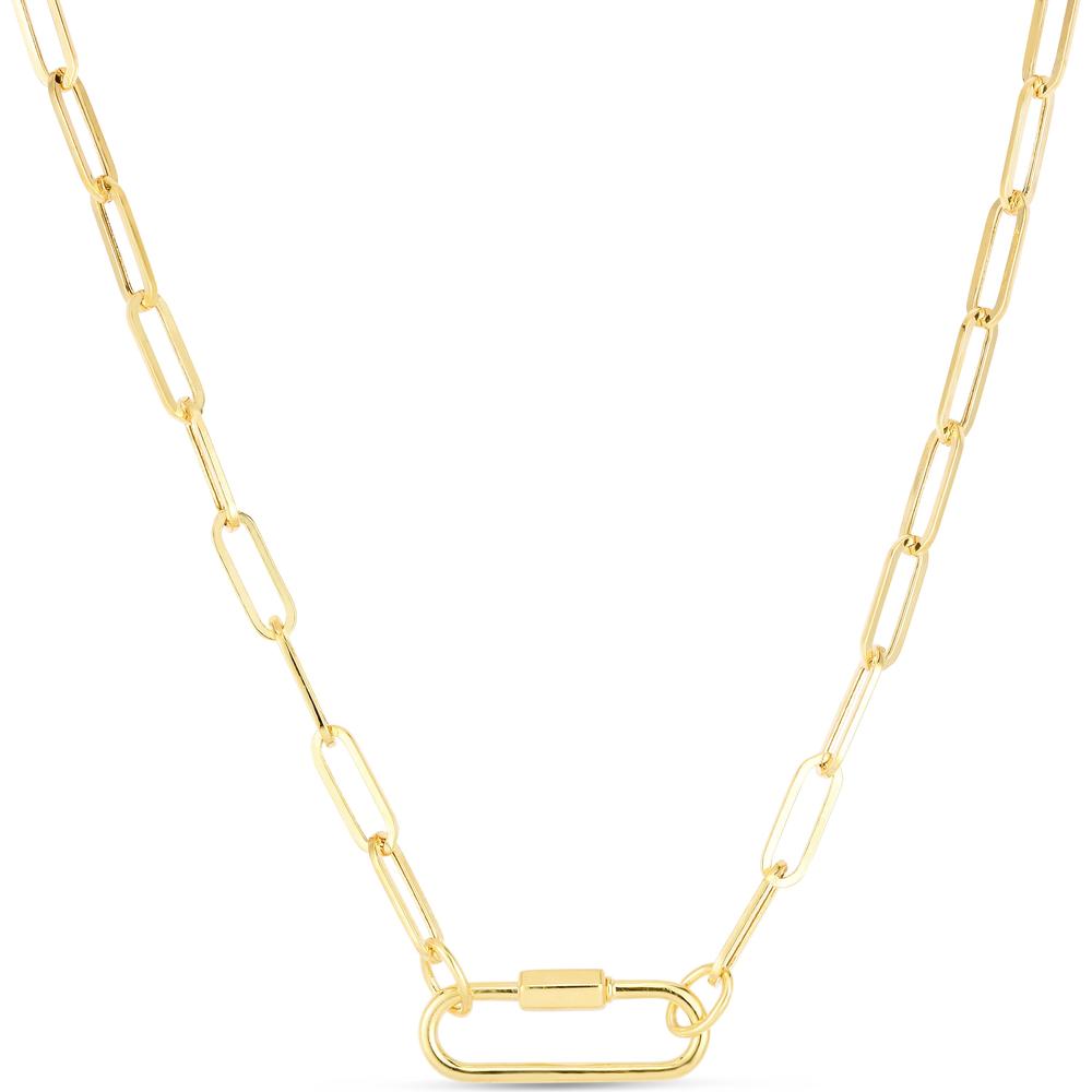 14K Yellow Gold 18" Carabiner Clasp Paperclip Chain Necklace with Polished Finish by Orozza Fine Jewelry