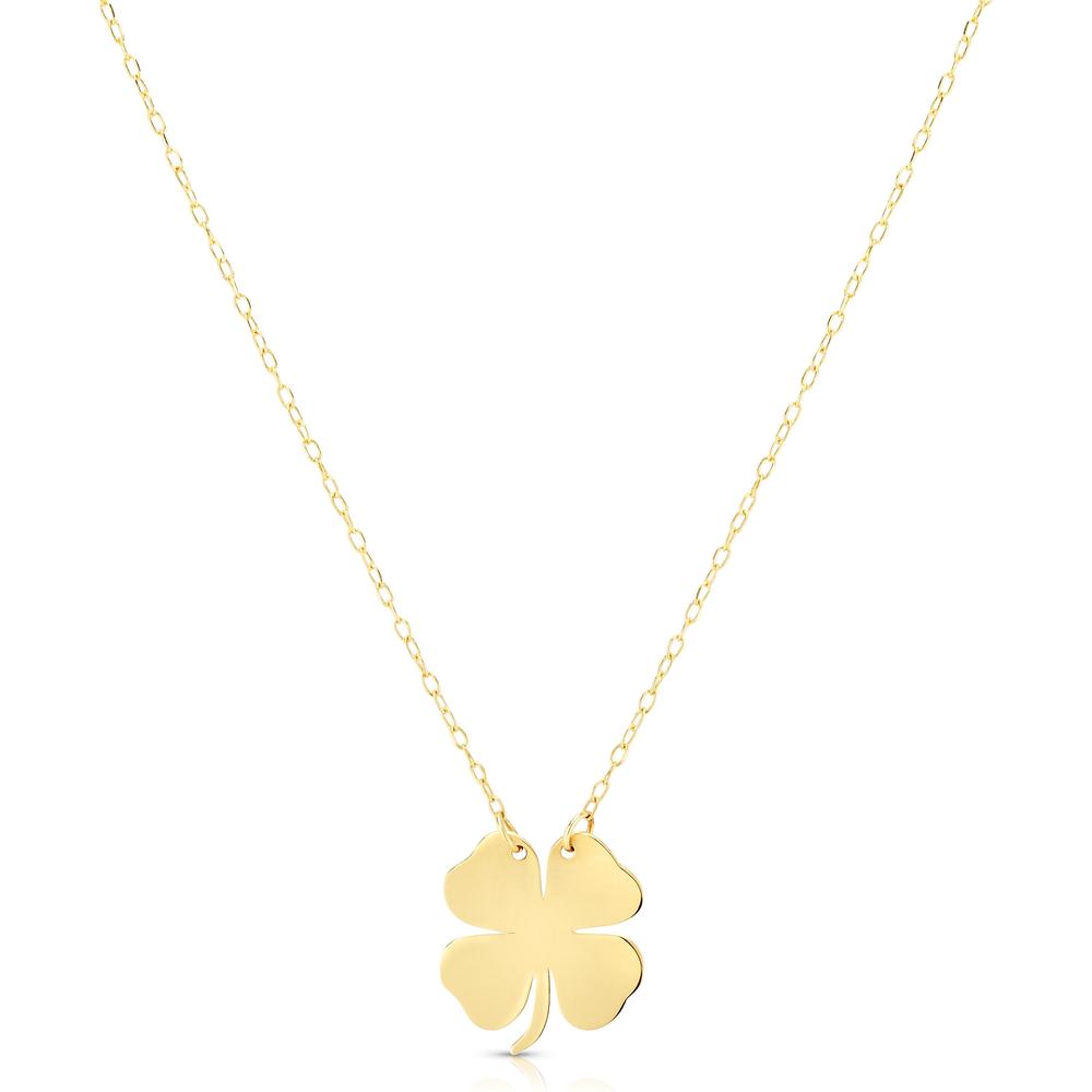 14K Yellow Gold Clover Pendant Necklace with Polished Finish