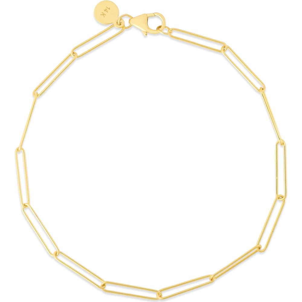 14K Yellow Gold Paperclip Chain Bracelet with Pear-Shaped Lobster Clasp by Orozza Fine Jewelry