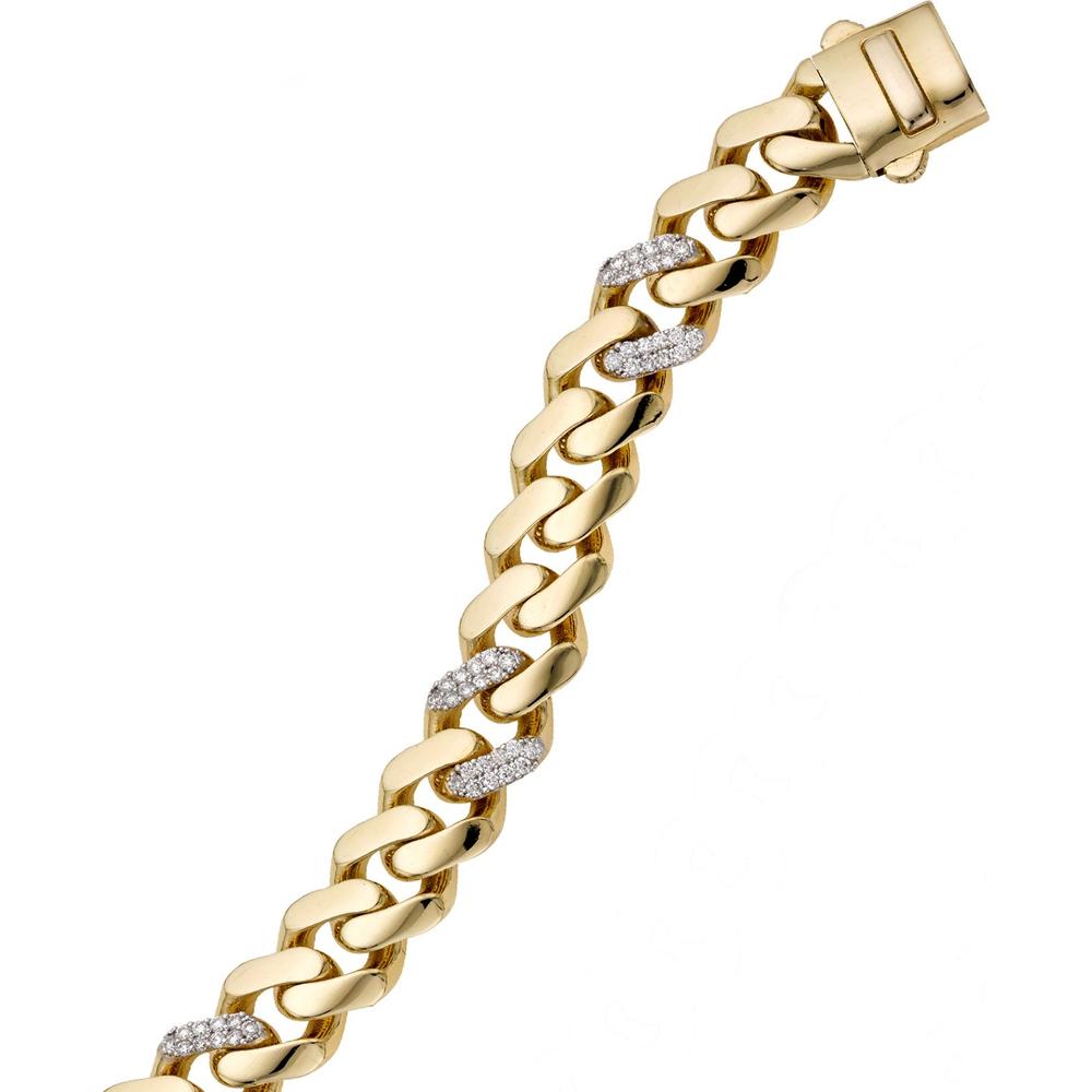 14k Yellow Gold Miami Cuban Link Bracelet with Diamond Stations