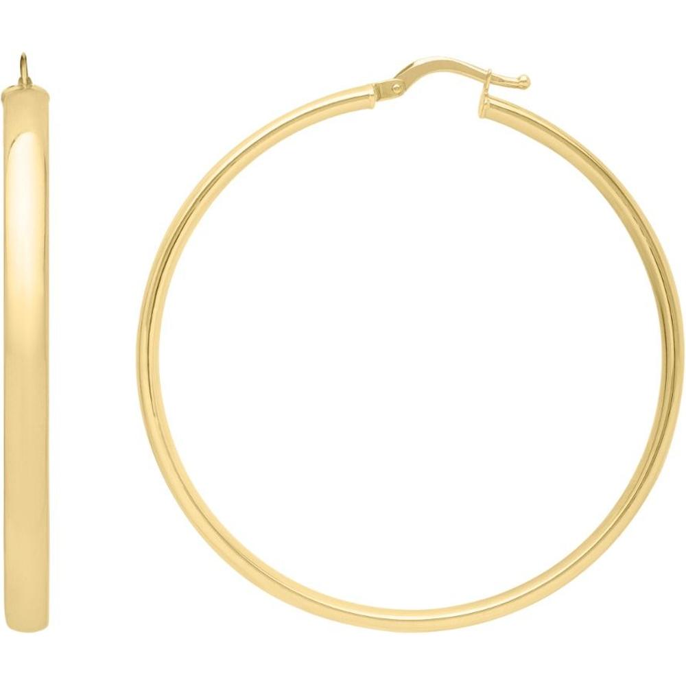14K Yellow Gold Large Wedding Band Hoop Earrings with Hinged Clasp by Orozza Fine Jewelry