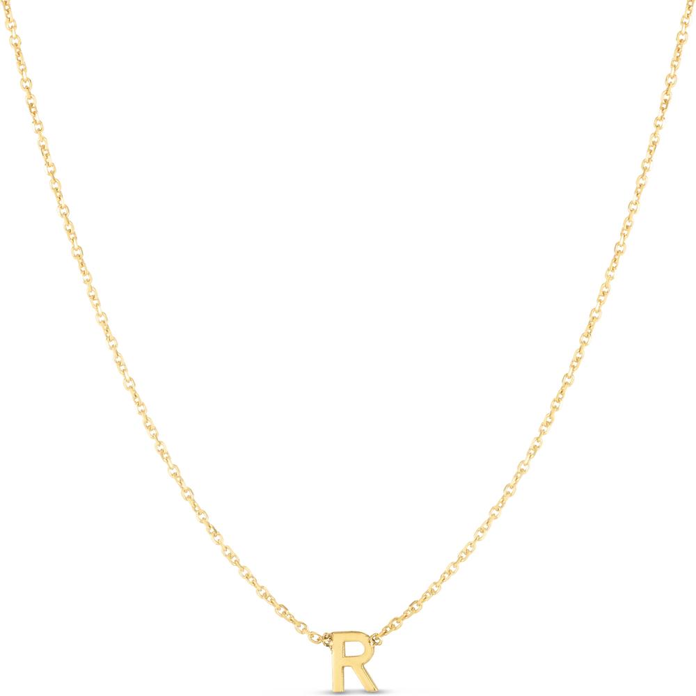 14K Yellow Gold Mini Initial 'R' Necklace with Polished Finish from Orozza Fine Jewelry's Yours Truly Collection