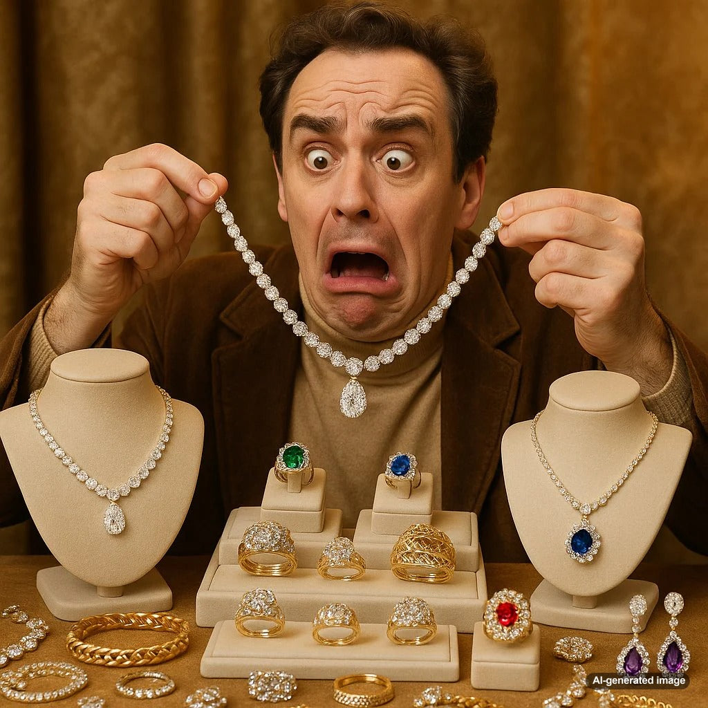 An assortment of beautiful jewelry gifts including necklaces, rings, and bracelets from Robinson's Jewelers