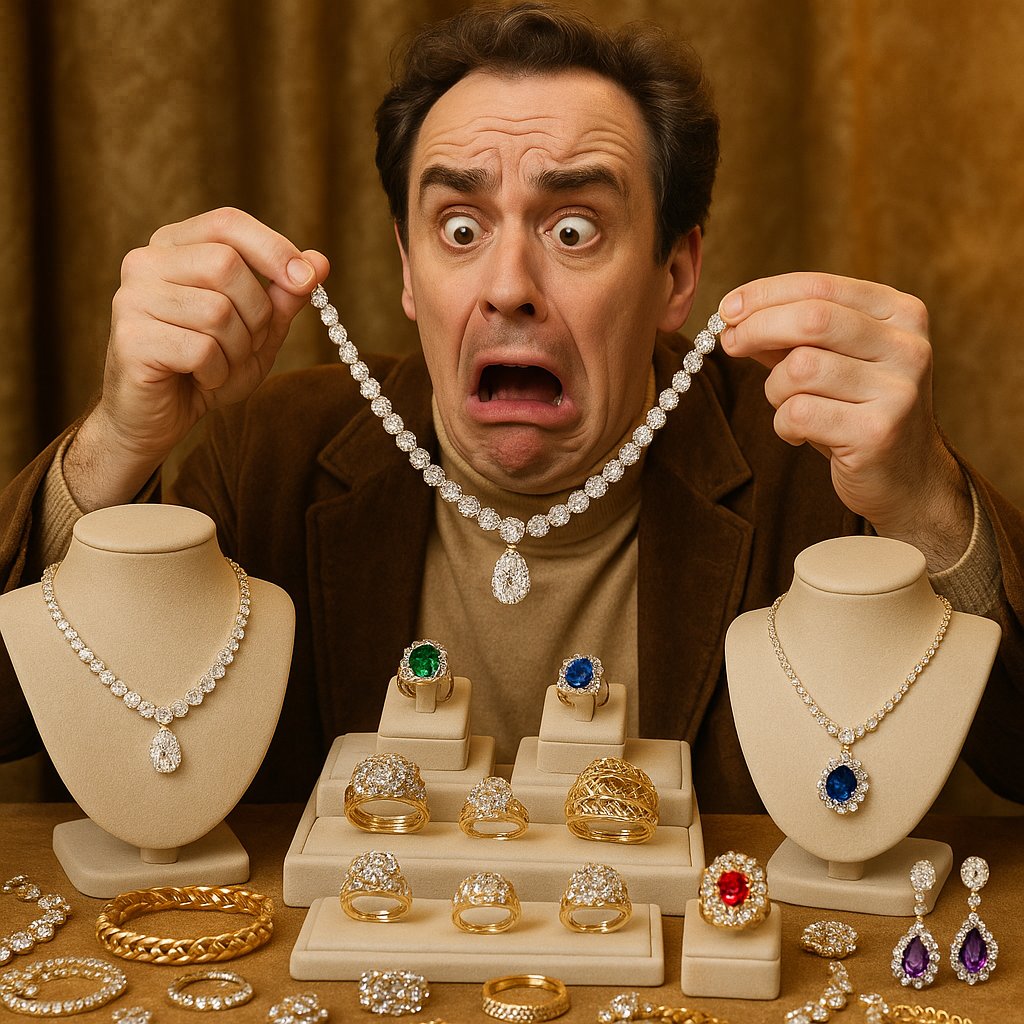 An assortment of beautiful jewelry gifts including necklaces, rings, and bracelets from Robinson's Jewelers