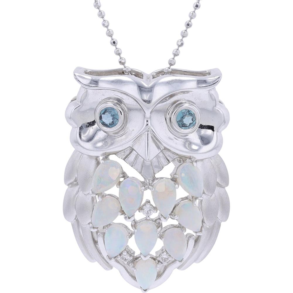 18k White Gold Opal and Alexandrite Owl Pendant