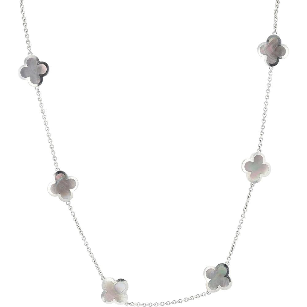 18K White Gold Van Cleef & Arpels Pure Alhambra Necklace with Gray Mother of Pearl Motifs