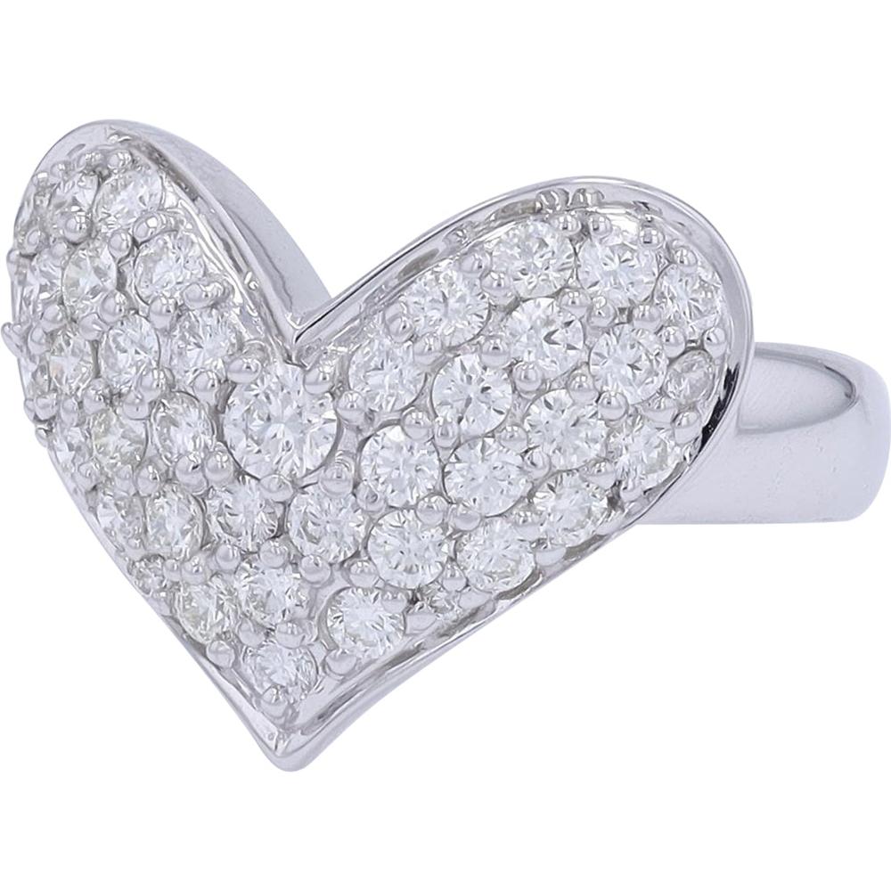 18k White Gold Diamond Heart Ring with Pav� Set Diamonds