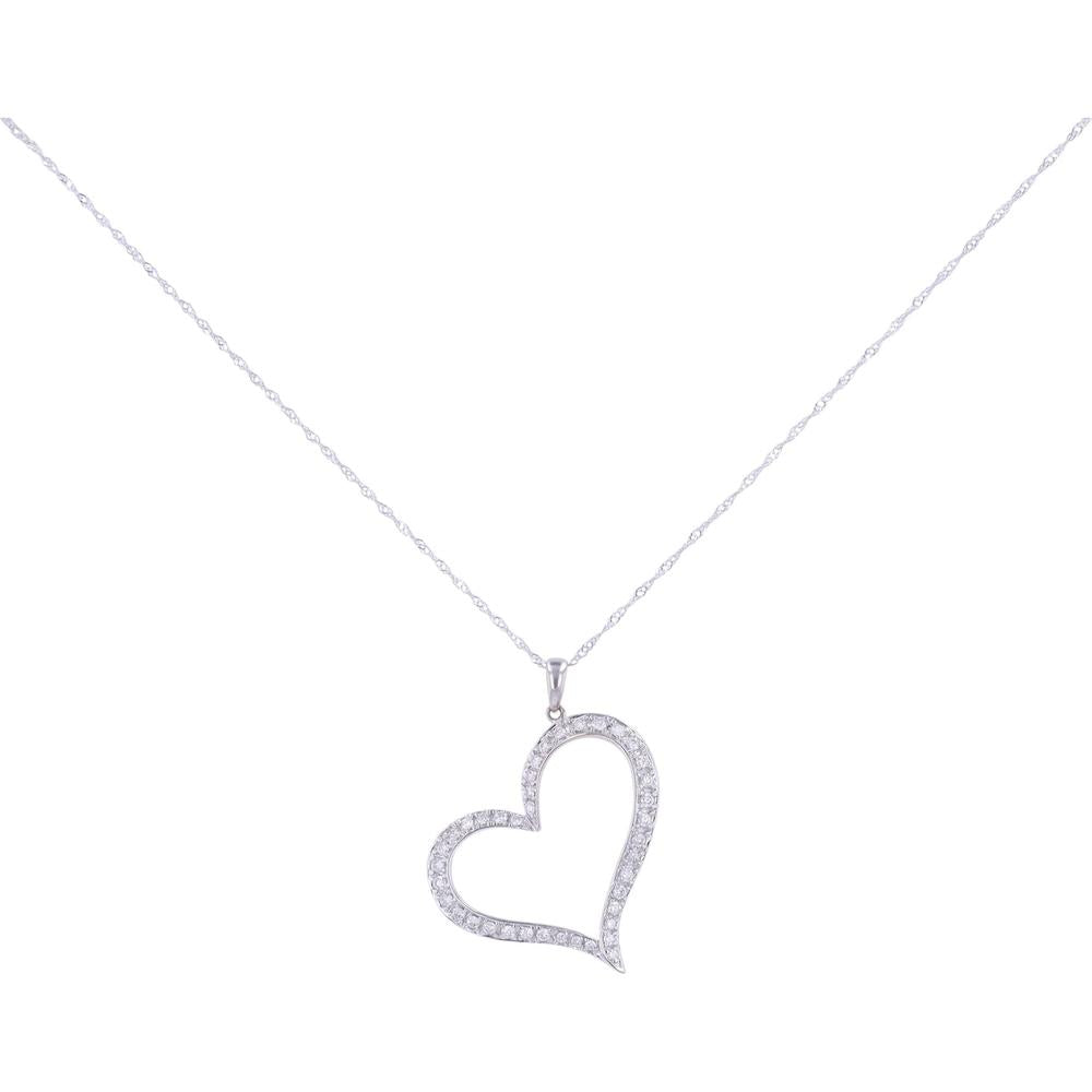 18k white gold heart pendant with pave set diamonds