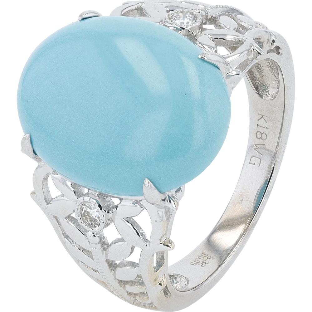 18k White Gold Ring with 6.32 Carat Turquoise and Diamond Accents