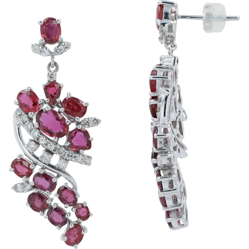 18K White Gold Ruby and Diamond Drop Earrings - 0.84 Carats Ruby, 8.05 Carats Diamond