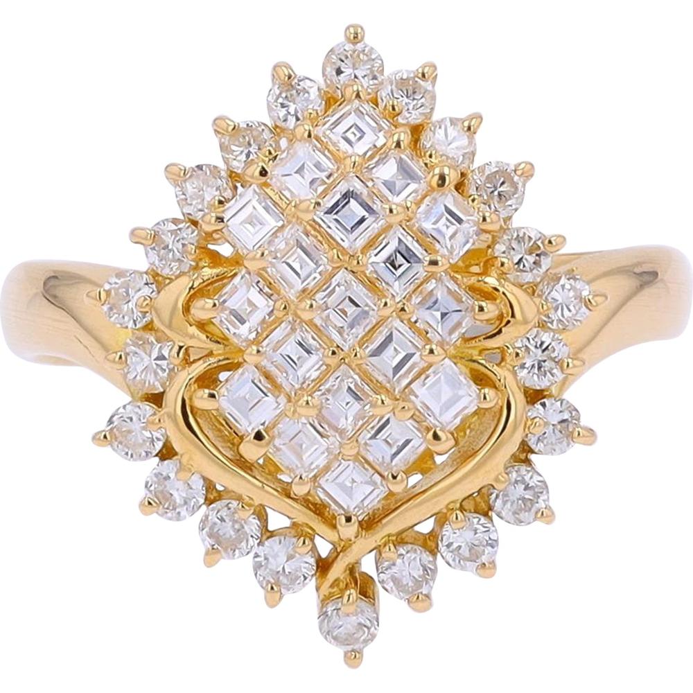 18K Yellow Gold 1.01 Carat Diamond Cluster Ring
