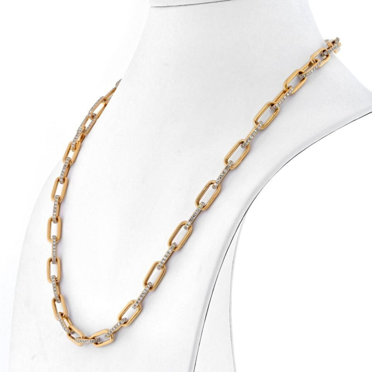 Elegant 18k yellow gold diamond link chain necklace