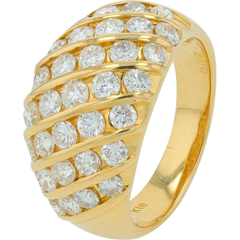 18K Yellow Gold Curved Band Ring with Round Diamonds - 2.00 Carat Total Diamond Weight