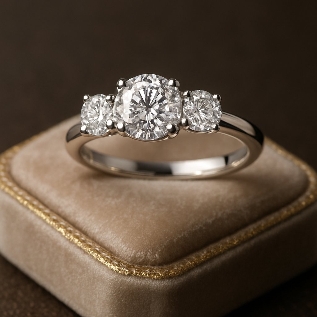 Luxurious 3 stone diamond engagement ring with brilliant cut diamonds set in platinum
