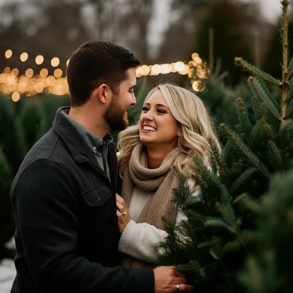 Couple engaged during a festive holiday proposal