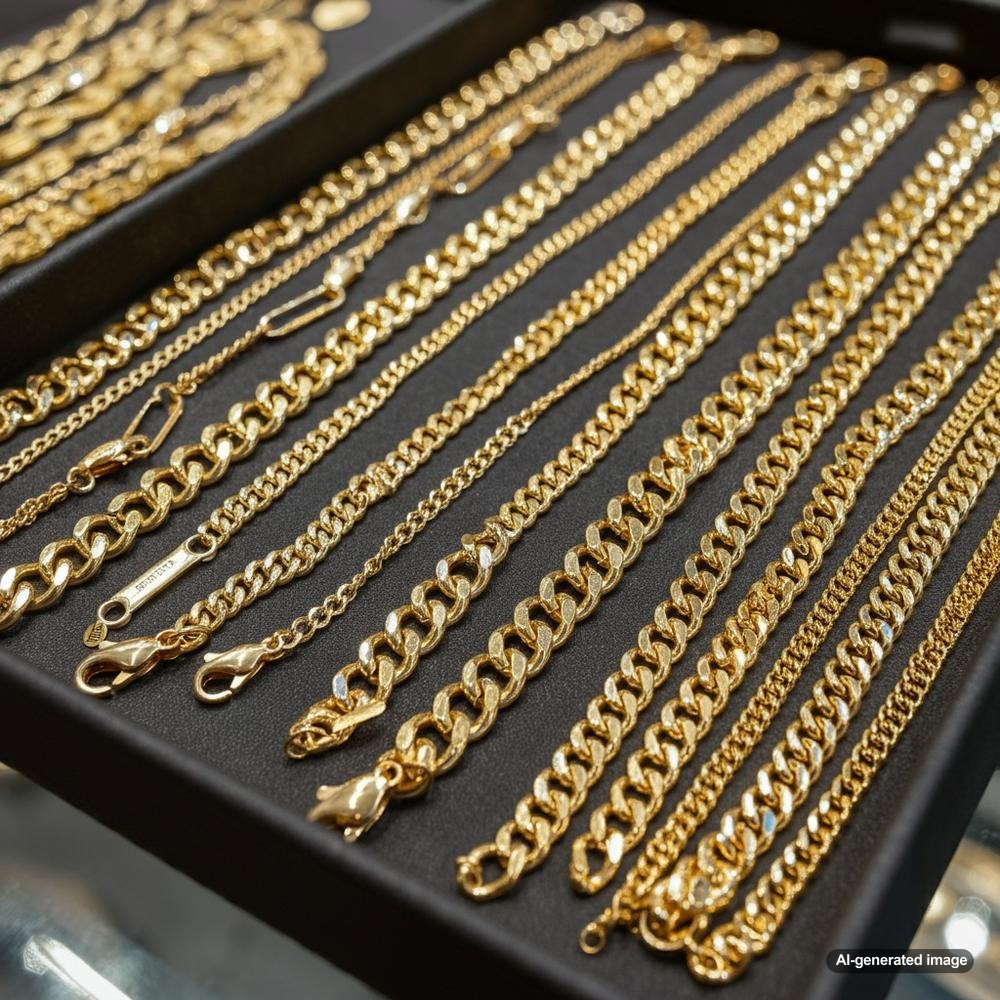 A collection of the six strongest gold chain types available at Robinson's Jewelers