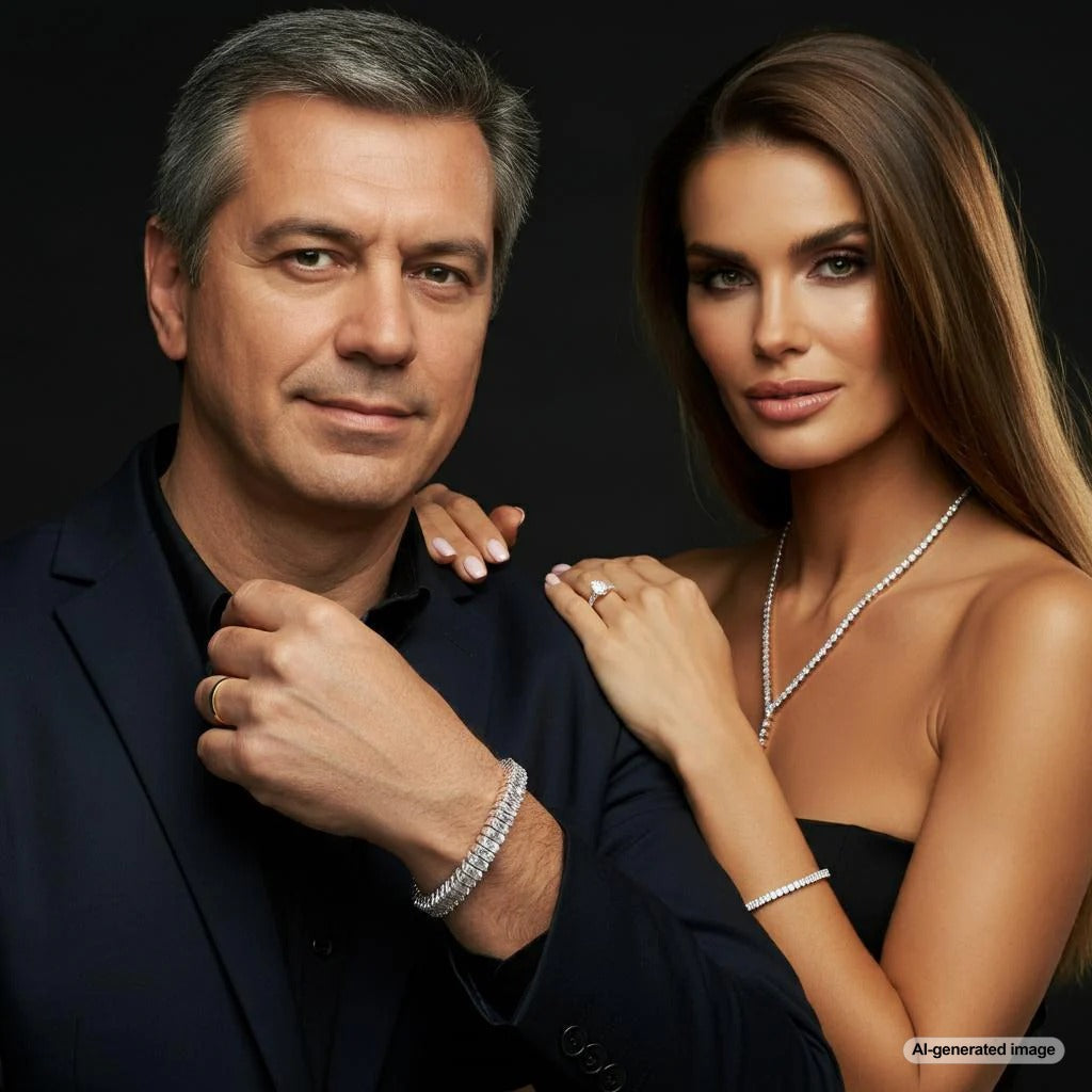 A diverse group showcasing tennis bracelets, highlighting their gender-neutral appeal.