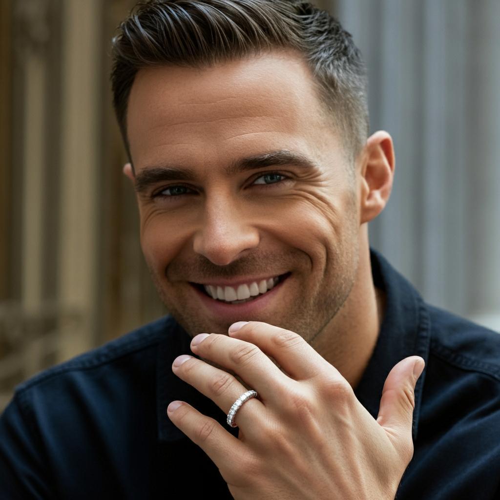 Man wearing an elegant eternity ring on his finger