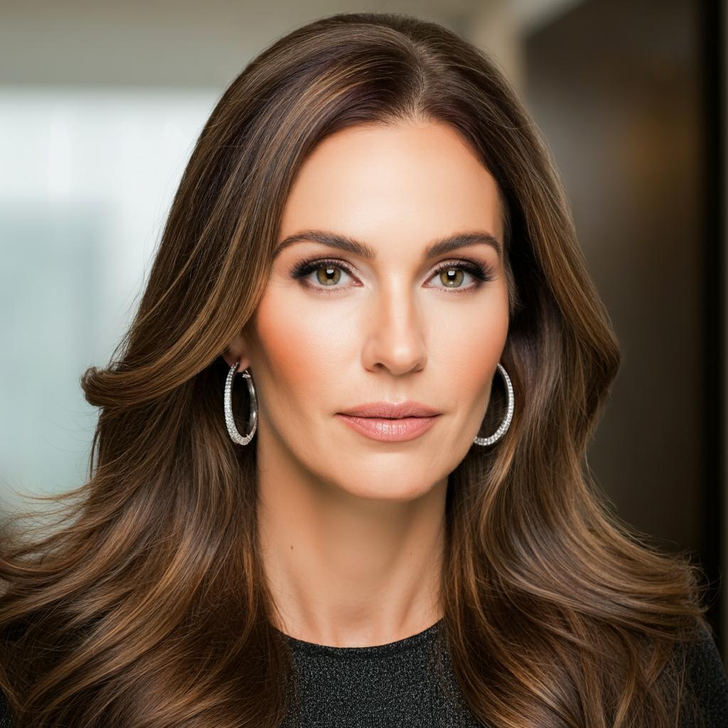 Woman wearing diamond hoop earrings