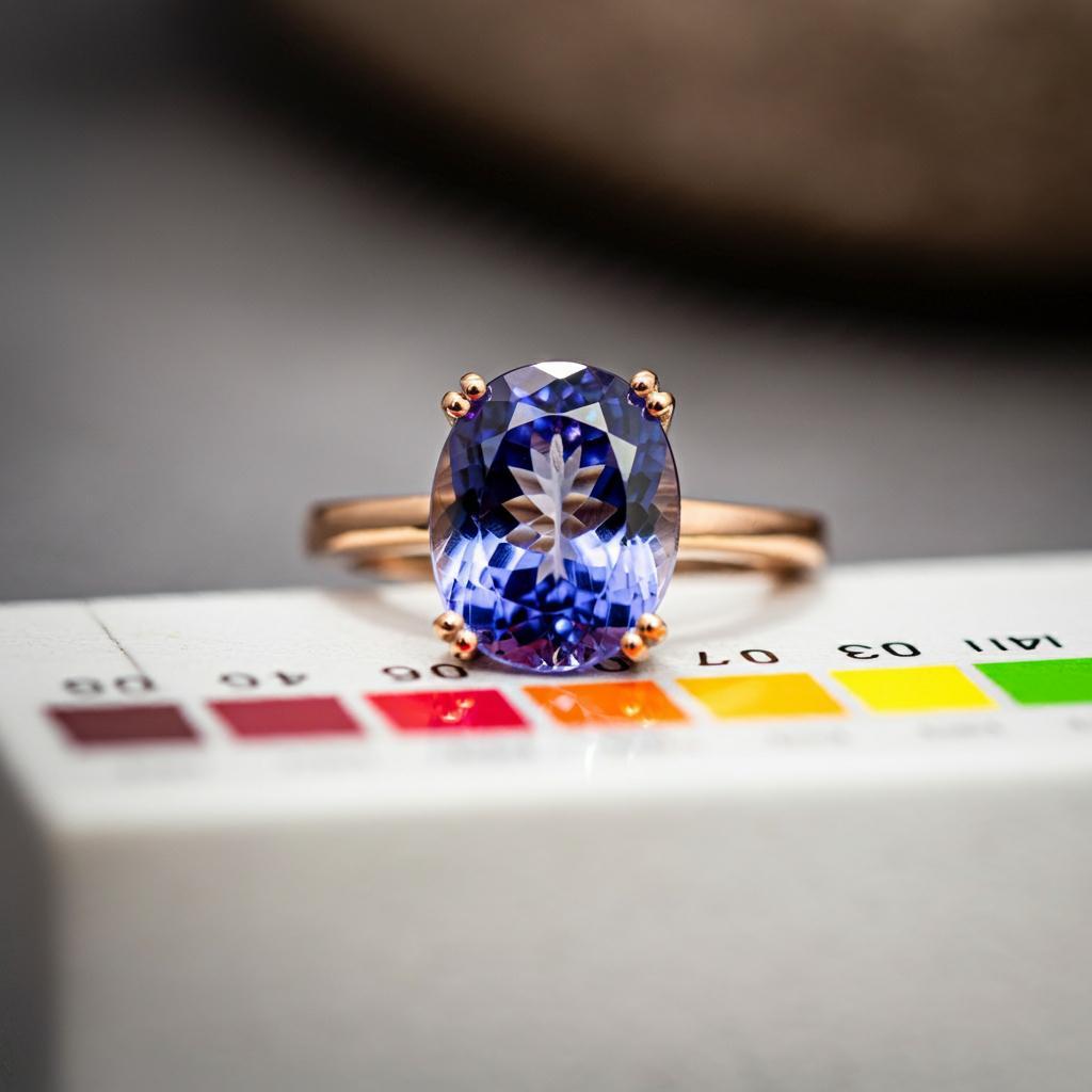 Close-up of a tanzanite gemstone showcasing its blue-violet hues