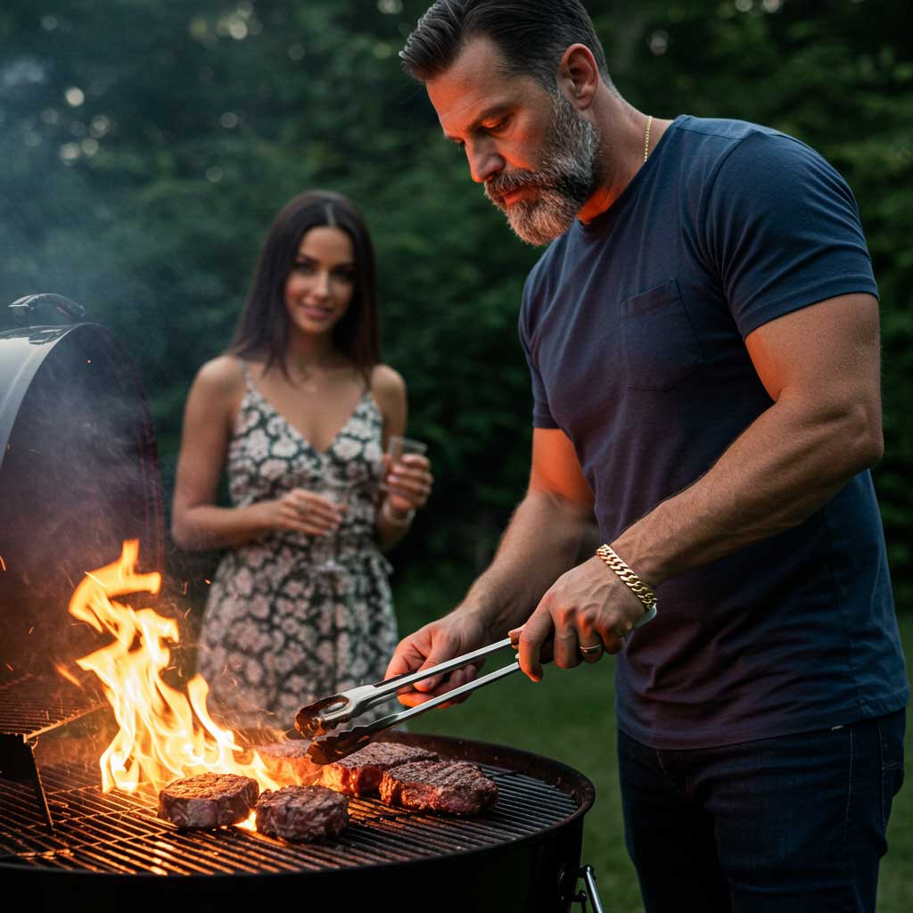 Stylish gold bracelet for men showcased on a wooden surface