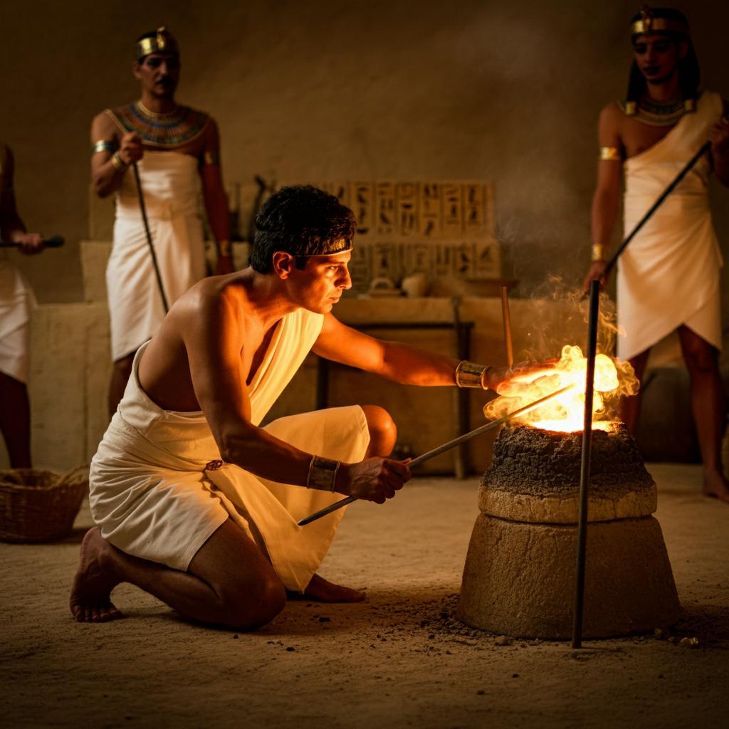 Ancient people melting gold using traditional methods