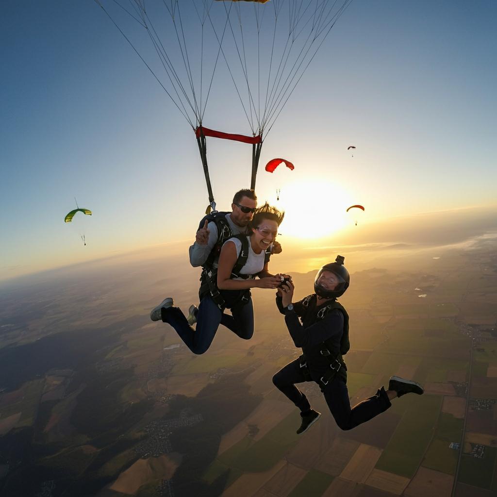 Man proposing with a diamond ring in a romantic outdoor setting
