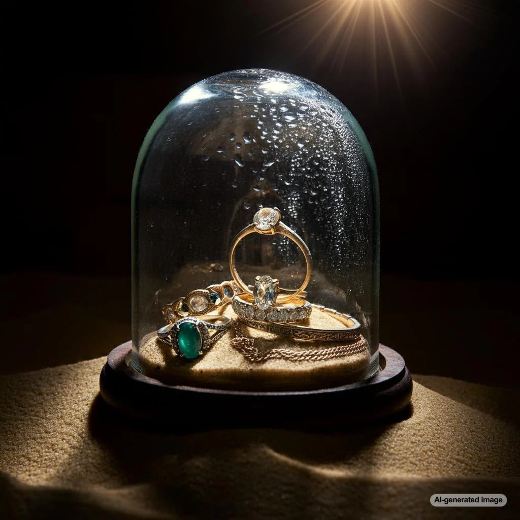 A collection of jewelry pieces displayed in a protective case