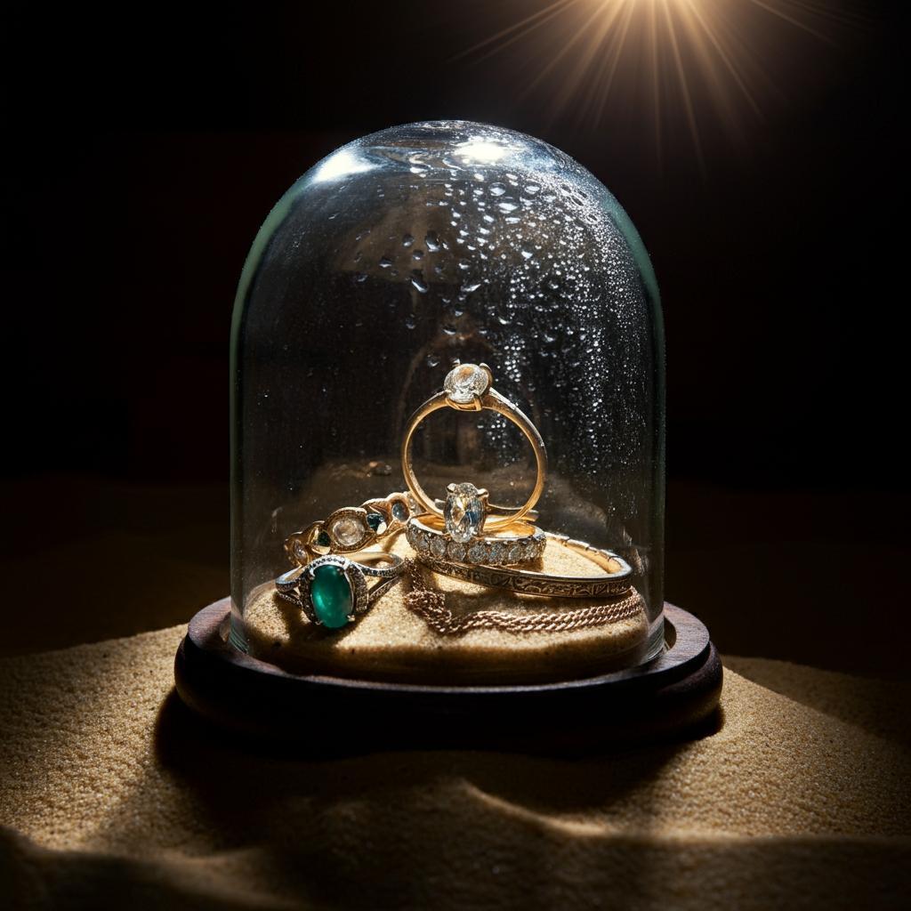 A collection of jewelry pieces displayed in a protective case