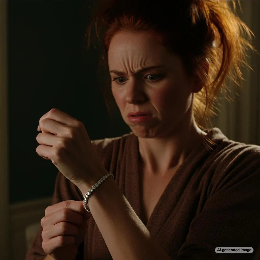 Woman fastening a bracelet on her wrist using a simple hack