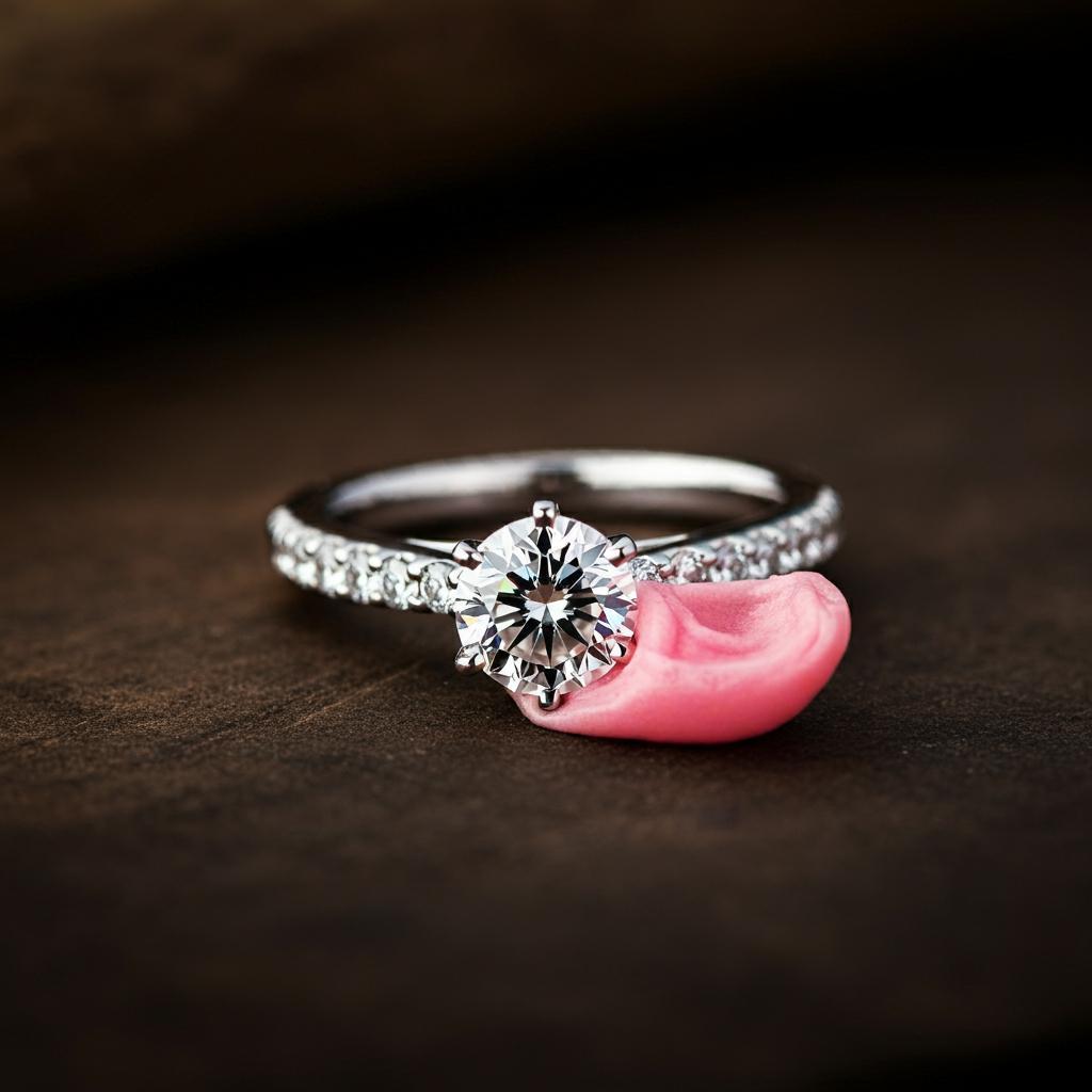 Chewing gum stuck on a gold ring